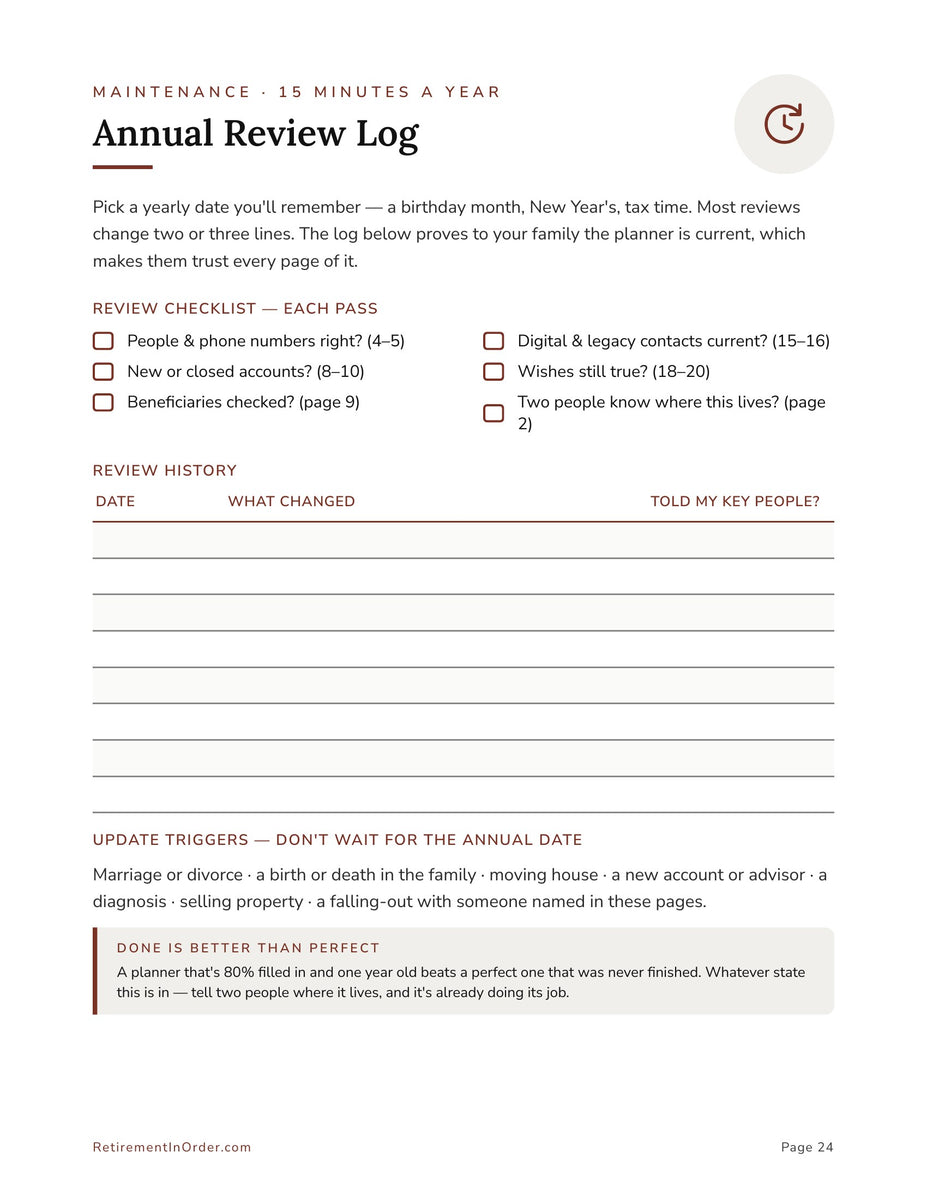 Annual review log