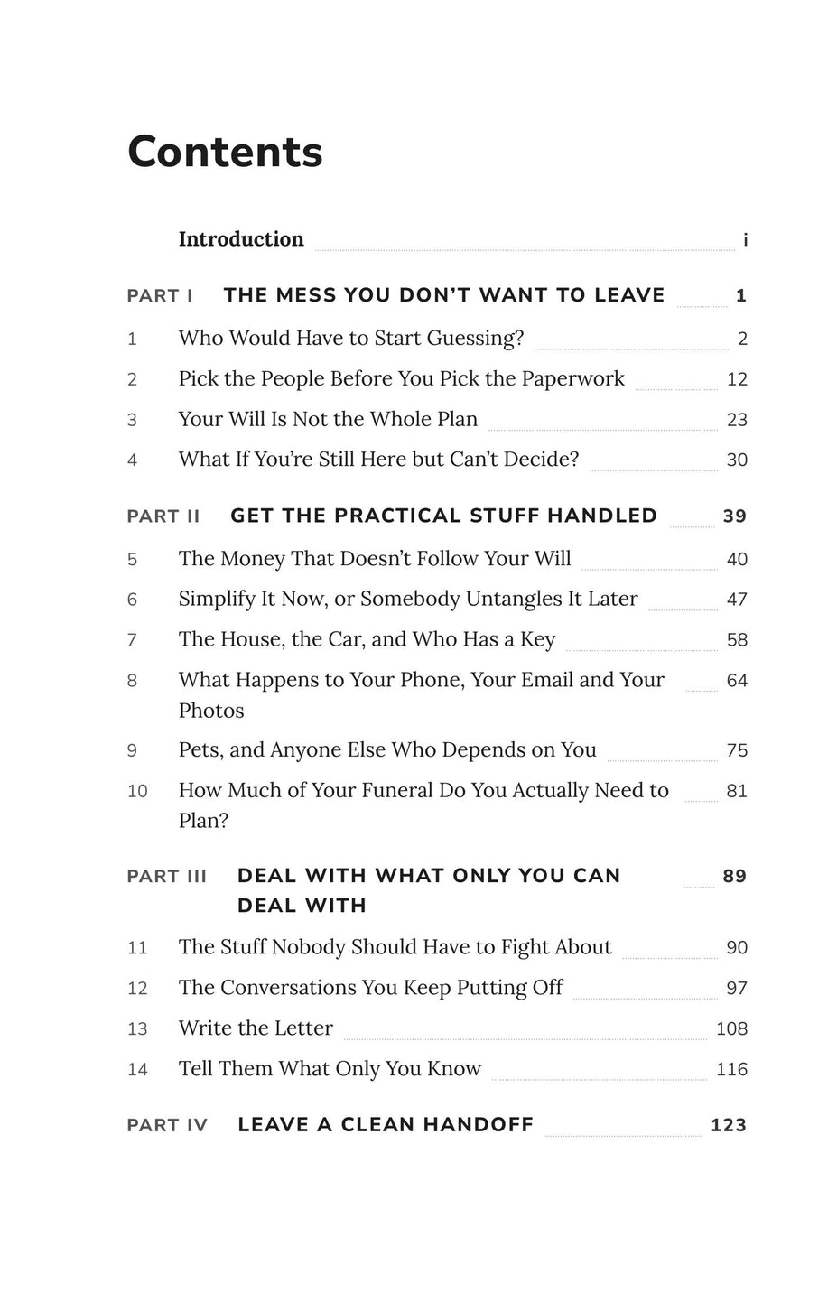 I'm Going to Die: Getting Your Affairs in Order — Contents