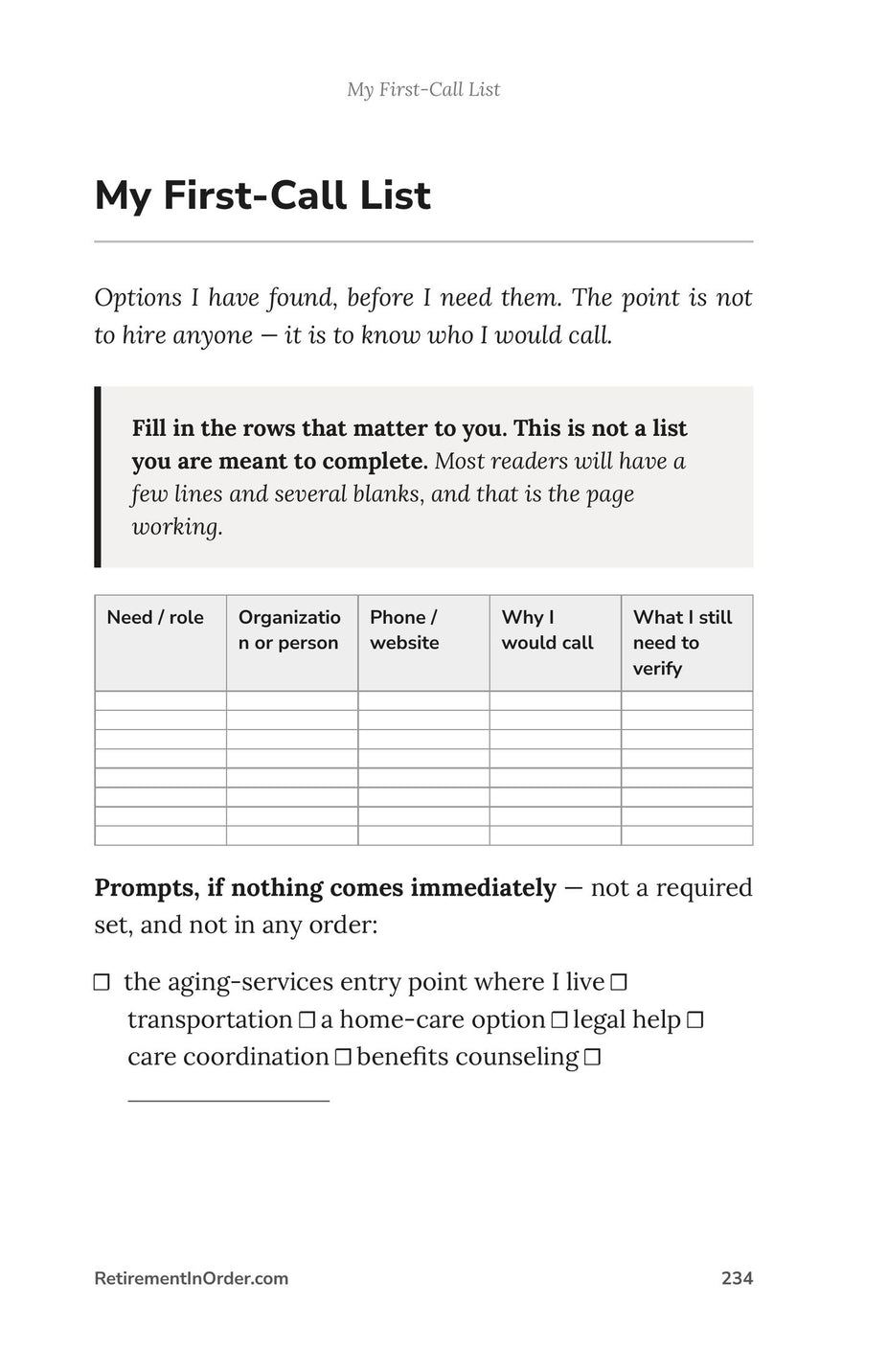 My First-Call List — the numbers found before you need them