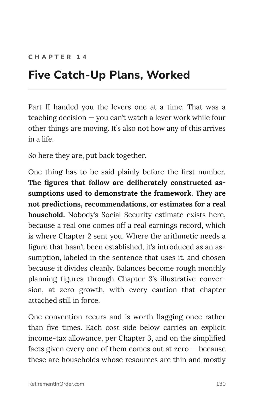 Chapter 14 — five catch-up plans, worked