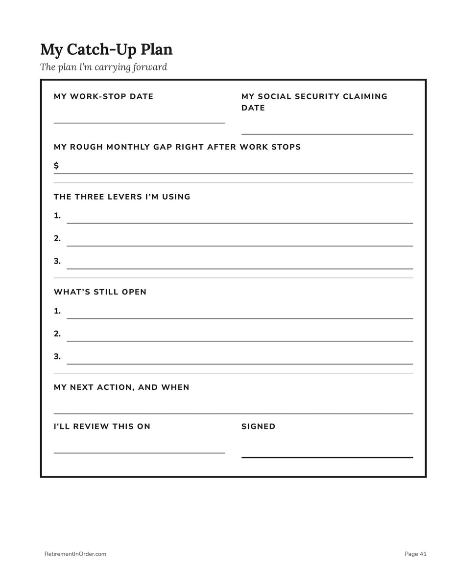 My Catch-Up Plan — the page you date and sign