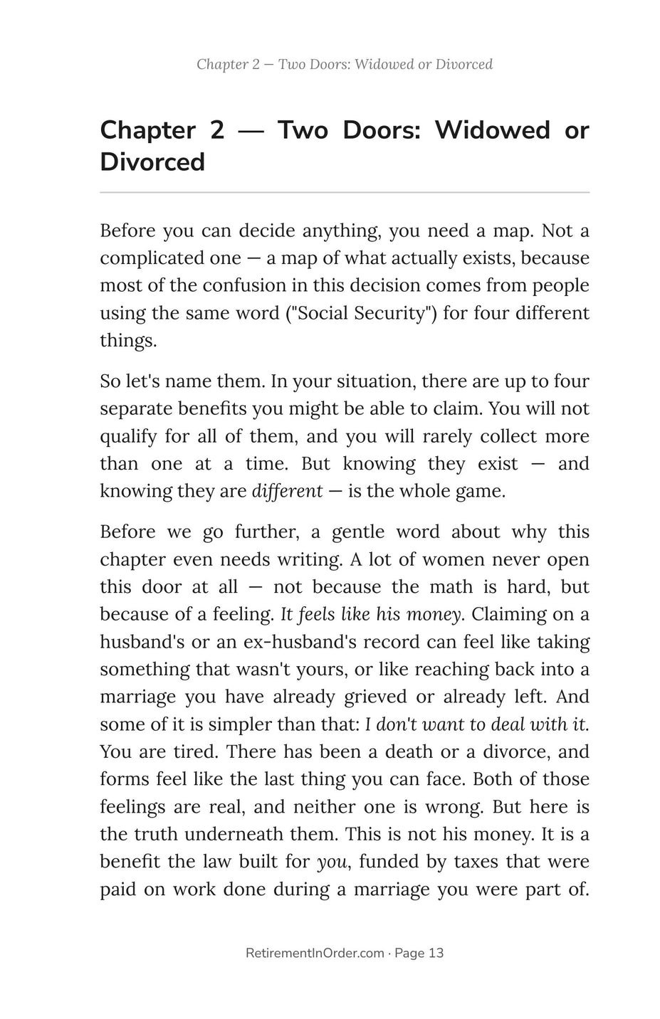 Chapter 2 — widowed or divorced: two doors