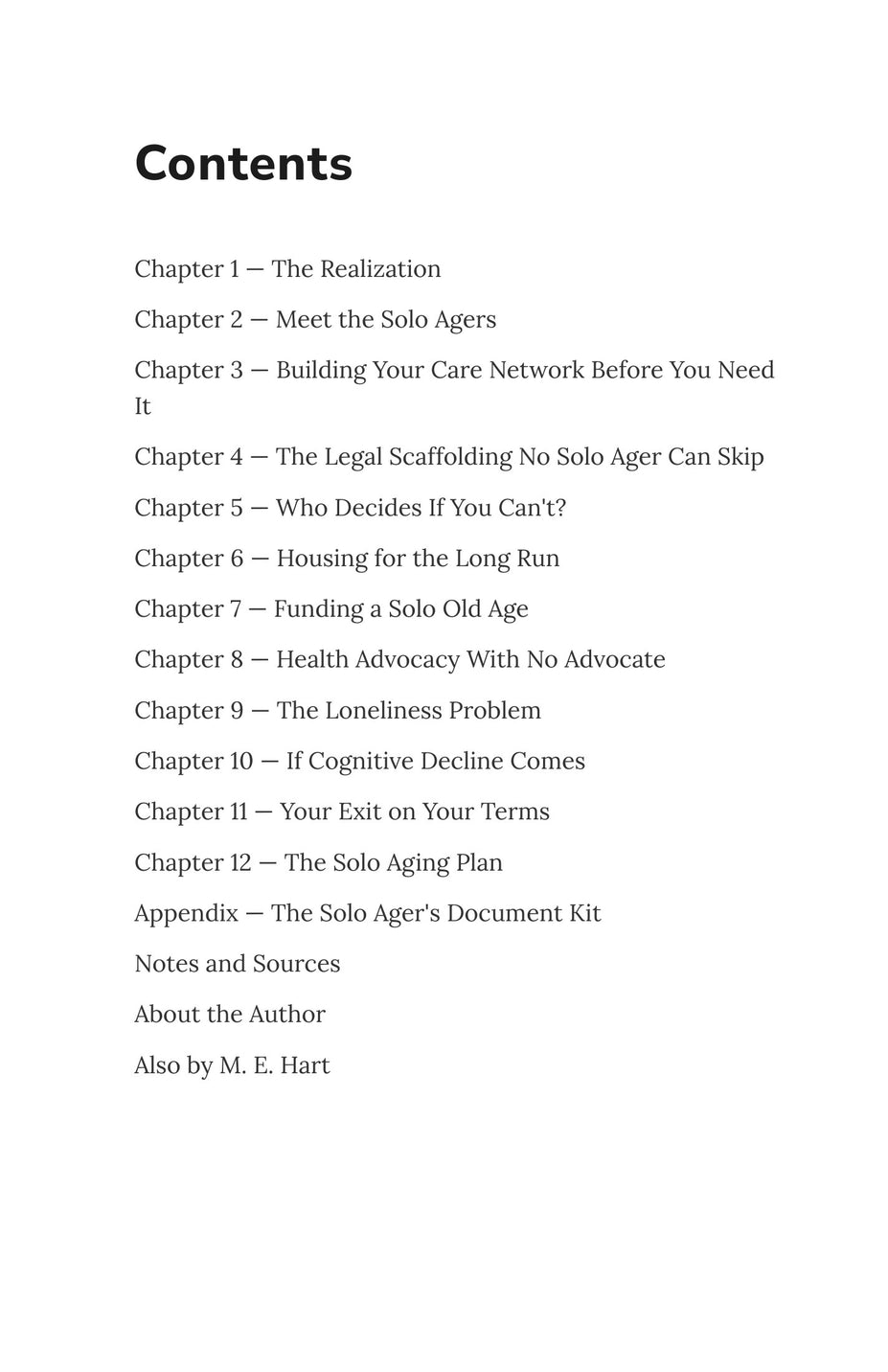 Solo Aging: Living Well & Planning Ahead — Full table of contents